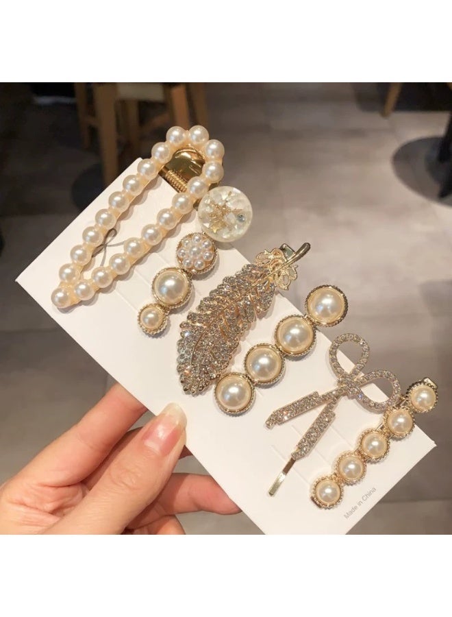 ٦ قطع من مشابك الشعر الجانبية الأنيقة، مشابك شعر مزينة باللؤلؤ الصناعي، مشابك غرة مزينة بأحجار الراين اللامعة على شكل مقص، مناسبة للنساء والاستخدام اليومي - Image 1